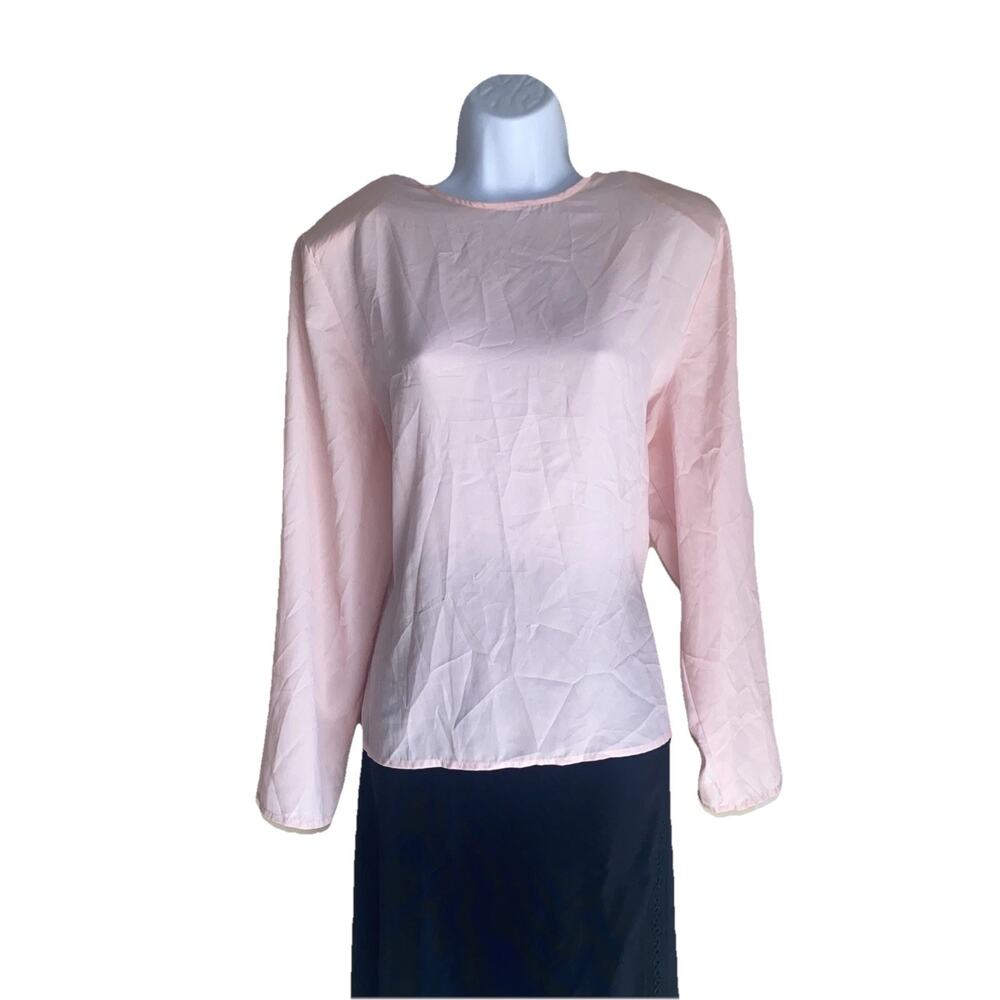 90 VTG Laura Winston Womens Pink Long Sleeve Blouse Top Plus Size XL Padded Silk